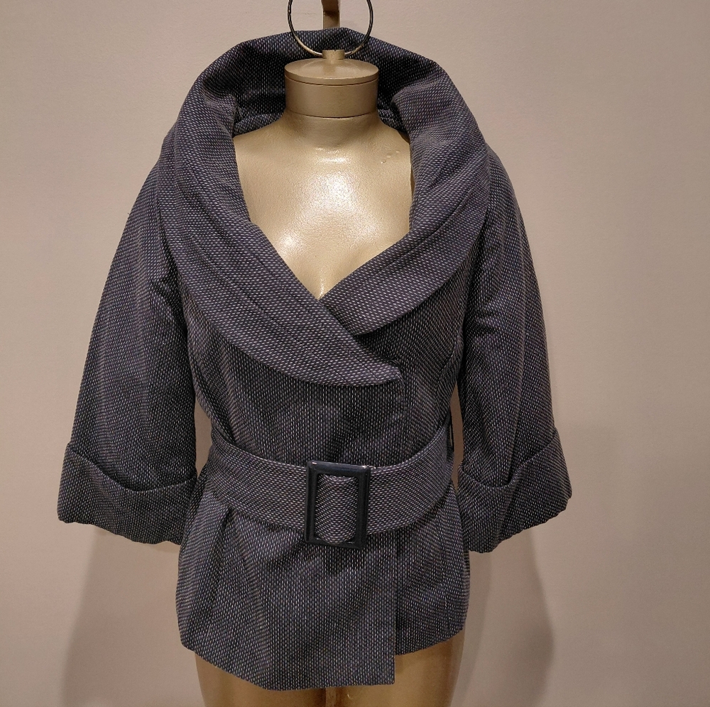 Anthropologie Tulle Deep NavyTwill Belted Waist Jacket